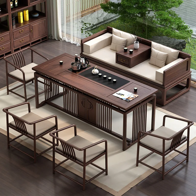 

Black Walnut Table-Chair Set Solid Wood Furniture Zen Kung Fu Tea Table Tea Room Tea Table Simple Modern