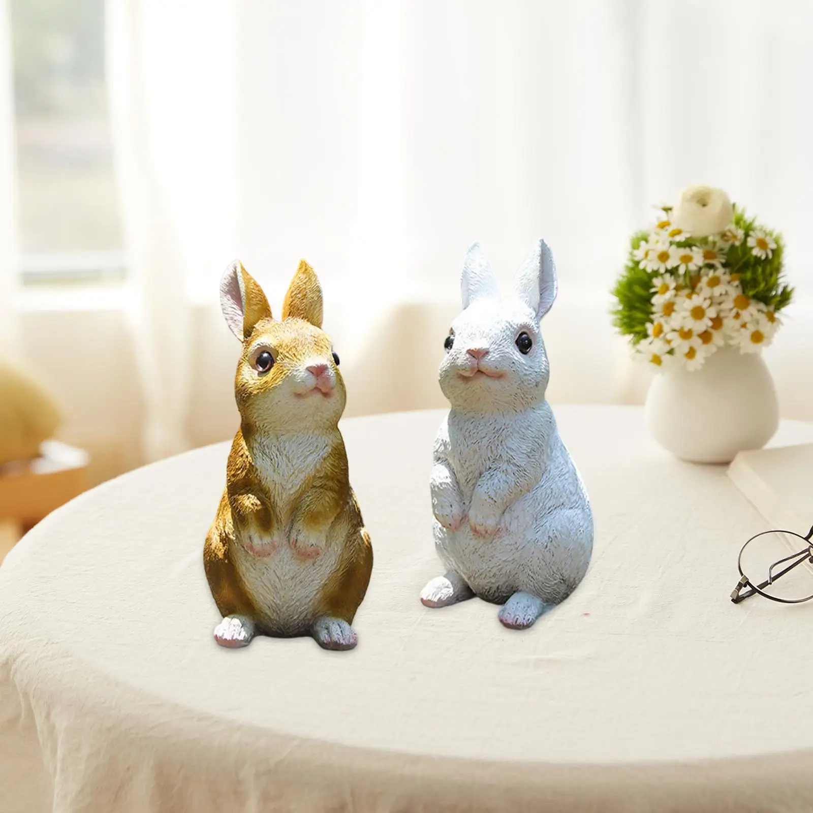 

2 Pieces Rabbit Statue Resin Rabbit Sculpture for Garden Patio Housewarming