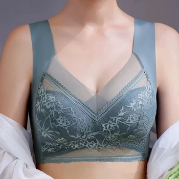 1pcs Women Lace Plus Size Bra Basic Anti Sagging Thin Vest With Padded Female Brassier Lady Ice Silk Seamless Comfort breath Bra 1