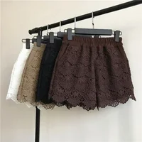 Lace Shorts Women Spring Autumn High Waist Shorts Elastic Wide Leg Short Shorts Black / White Ladies Sexy Short Feminino Q2248 - Image 2