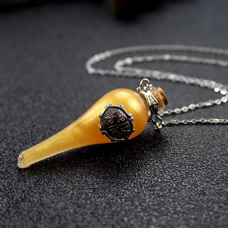 10pcs Felix Felicis Potion Vintage Magic Glass Pendant Water Drop Essential Oil Wish Bottle Women's Sweater Chain Necklace Gift 6