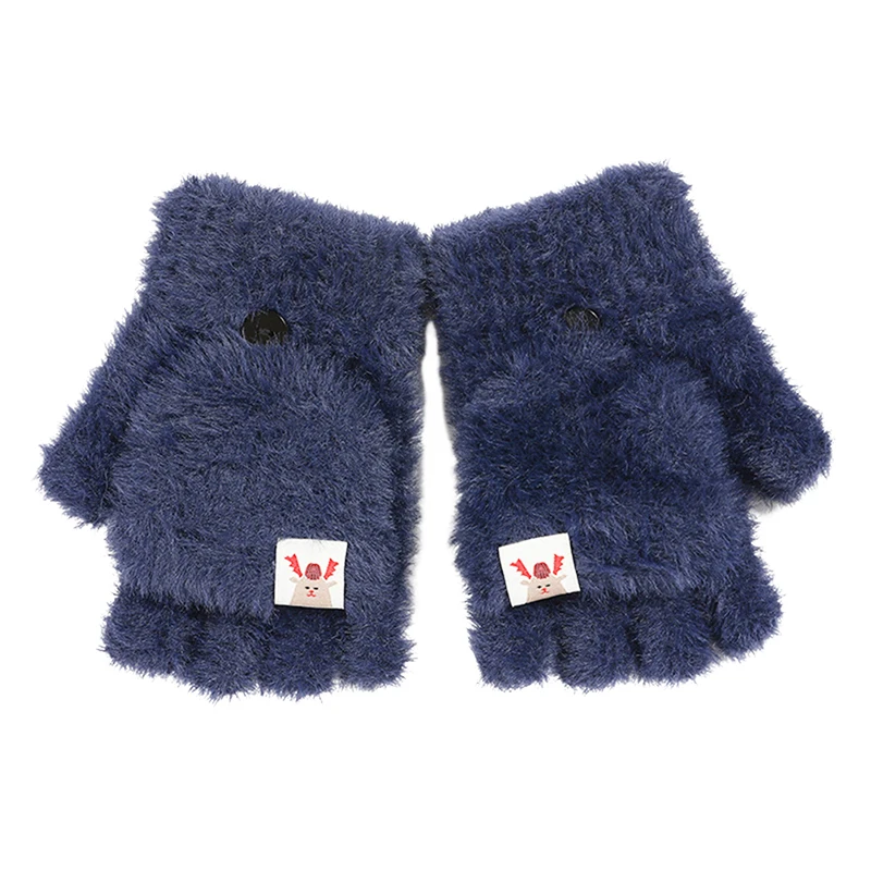 Winter Women Half-finger Flip-top Gloves Student Cute Girl Cartoon Warm Comfortable Soft Stylish Thick Knitting Mittens