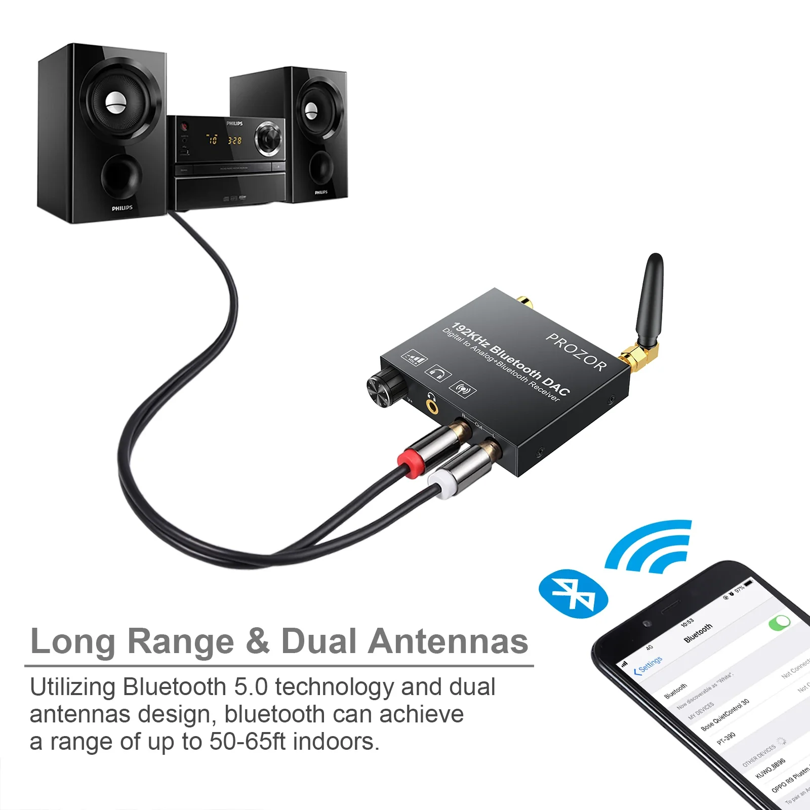 Audio Converter Adapter 192kHz DAC Bluetooth-Compatible Receiver Volume Control Digital Optical Coaxial Toslink to Analog