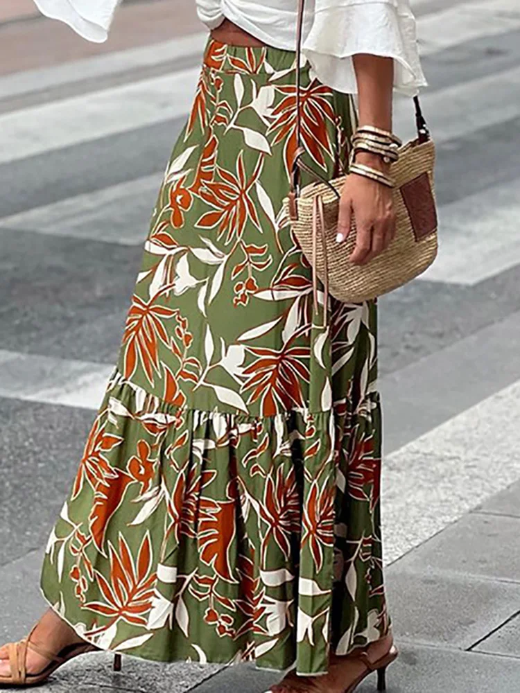 

Женская длинная юбка с оборками, элегантная облегающая офисная Повседневная трапециевидная юбка с принтом в стиле пэчворк, лето 2019