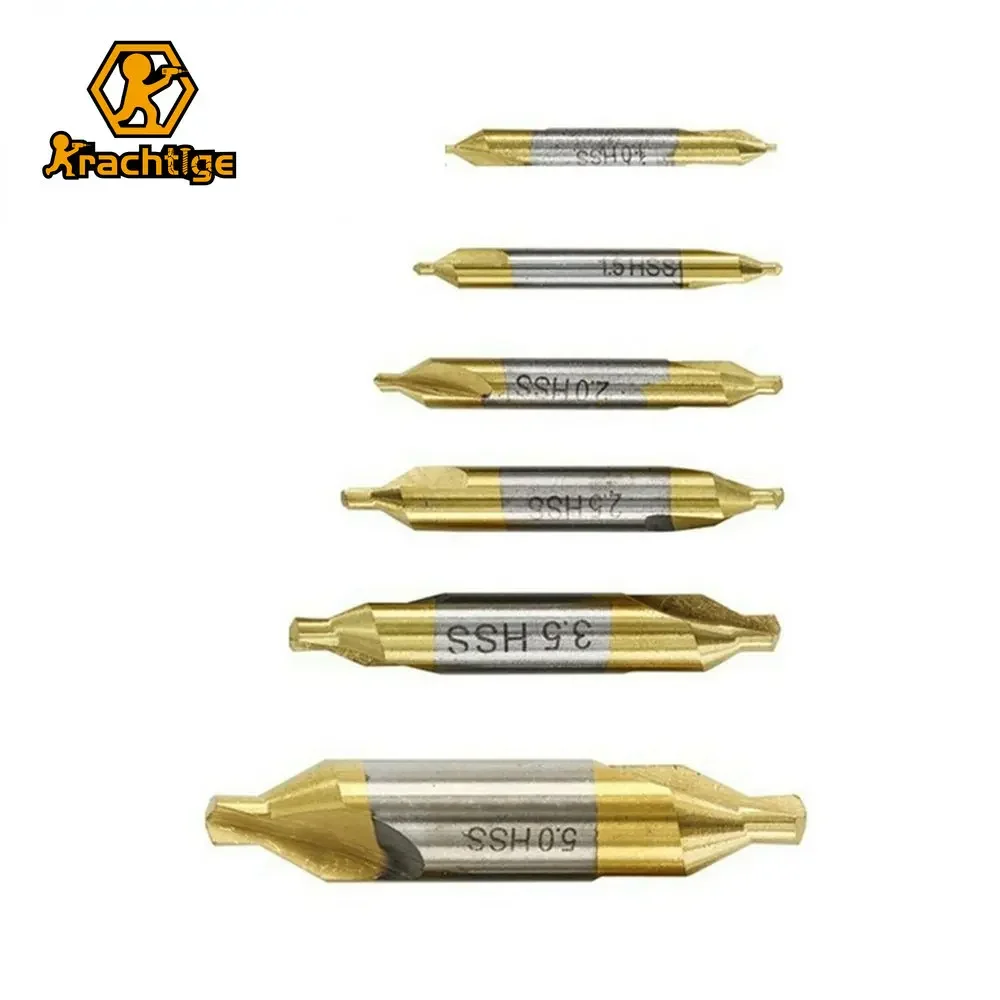 Krachtige 6Pcs Center Drill Bit Set 1.0-5.0mm 60 Degrees Woodworking Tools HSS TiN Coated Automatic Hole Drill Hole Cutter