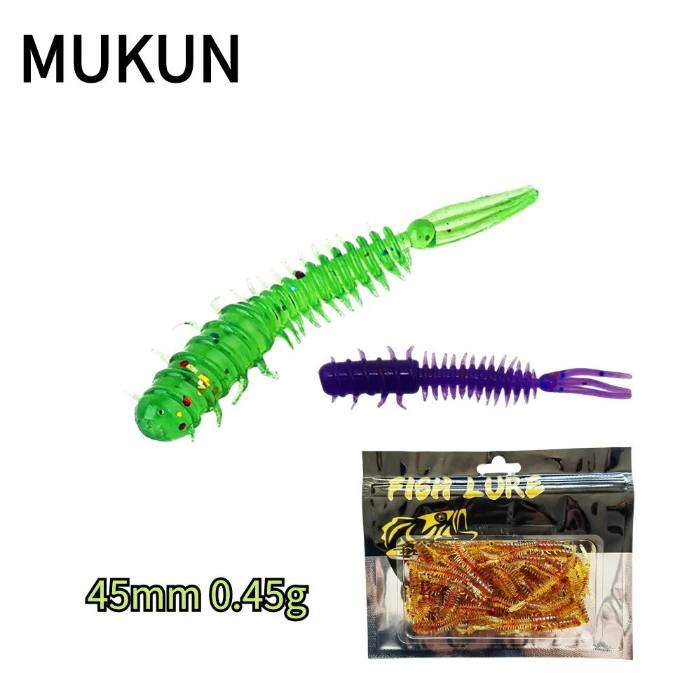 MUKUN 50PCS Mini Ajing Weiche Angeln Köder 0,45g/45mm Künstliche Swimbait Jig Wobbler Bass Köder angelgerät Weichen Köder