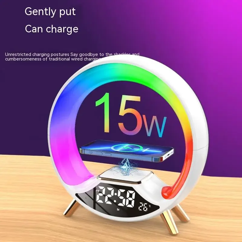 Smart Wireless Charger Pad Stand Speaker Tf Rgb Night Light Stazione Di Ricarica Rapida Per Iphone Per Samsung Per Xiaomi Per Huawei