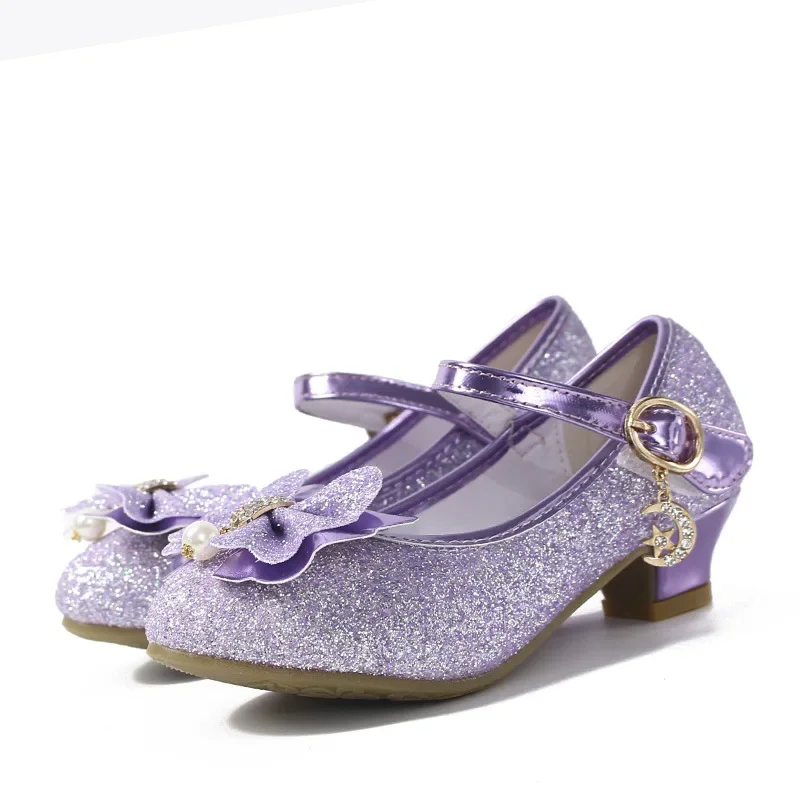 Girls Leather Princess Shoes with Sequins and Bowtie