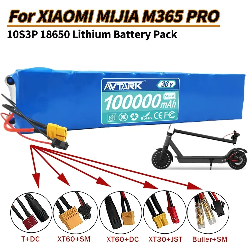 

36V 100Ah 18650 lithium battery pack 10S3P 250W-500W High power Same port 42V Electric Scooter M365 ebike Battery with Bracket