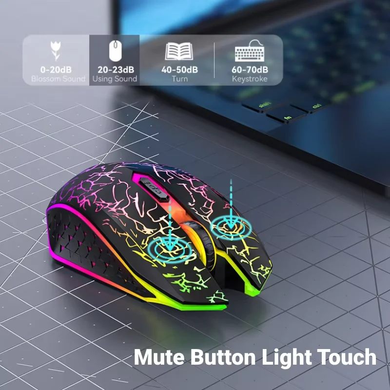 2.4GHz Bluetooth Wireless Mouse Rechargeable RGB Backlight Mice 1600 DPI Ergonomic Design Gaming Mouse for PC Laptop Macbook