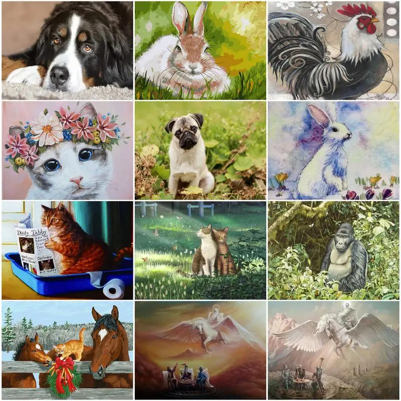 

CHENISTORY Oil Painting By Numbers Cute Animals Drawing On Canvas Pictures By Numbers Animal Painting Number Home Decor