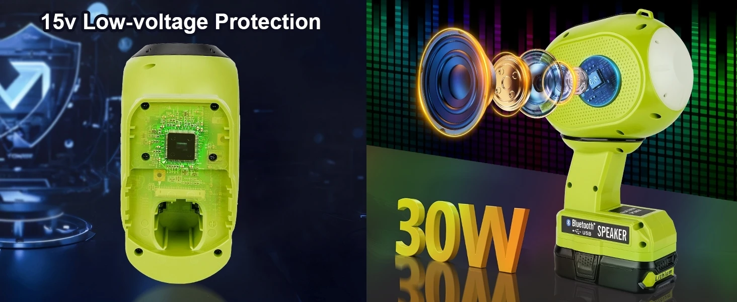 Bluetooth Speaker for Ryobi 18v Battery Portable Speaker with USB-A/C Charging D