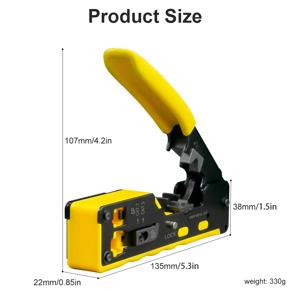 COMNEN RJ45 Crimp Tool Pass Through Crimper Cutter Connectors for CAT7 Cat6 8P8C Modular Connector Ethernet All-in-one Wire Tool