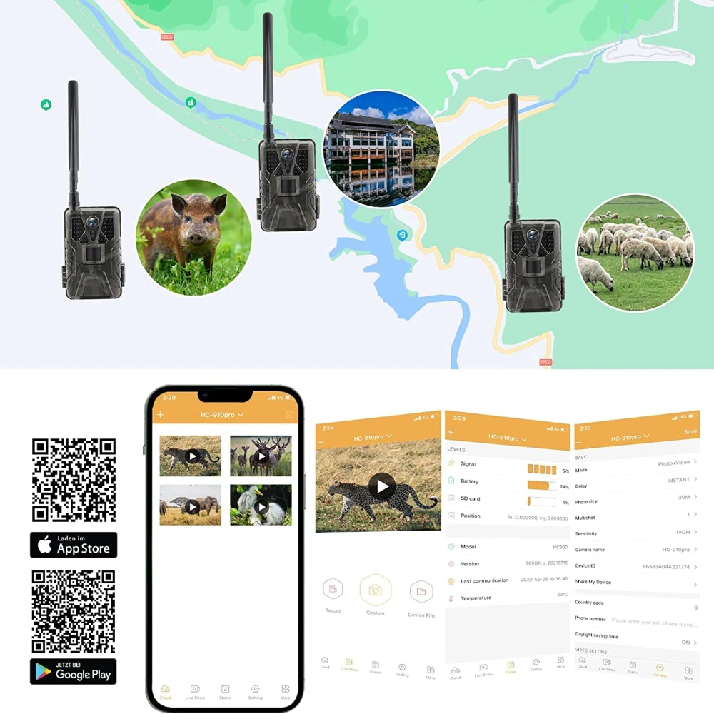 Outdoor 4K Live Video APP Control Trail Camera Cloud Service 30MP Hunting Cameras 4G Cellular Mobile IP66 Wildlife Night Vision hunting trail camera trail camera