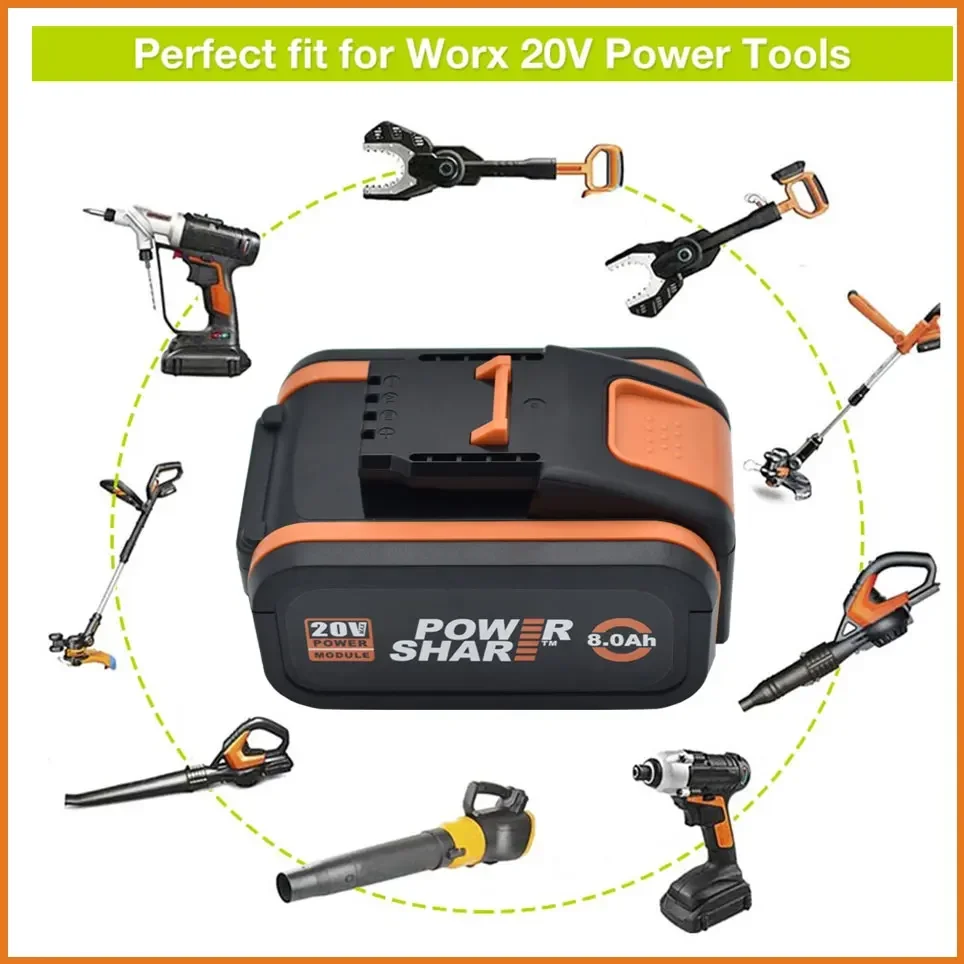 Rechargeable Battery For worx 20V 8.0Ah Lithium battery WA3553 WA3551 WA3553.1 WA3570 for All WORX Electric and Garden Tools
