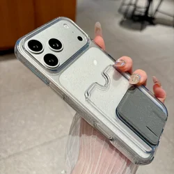 Elegant Glitter Clear Card Holder Soft TPU Phone Case with Wallet Pocket and Stand Cover - iPhone 15 Plus (Tai Gray)
