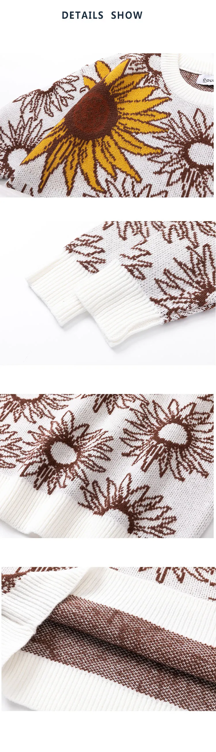 Description Picture 4 of itemHarajuku Retro Floral Jumper Sweater Men's Oversized Winter Sunflower Knit Sweater Grandpa Ugly Sweater Women's Y2K Jumpers 2022