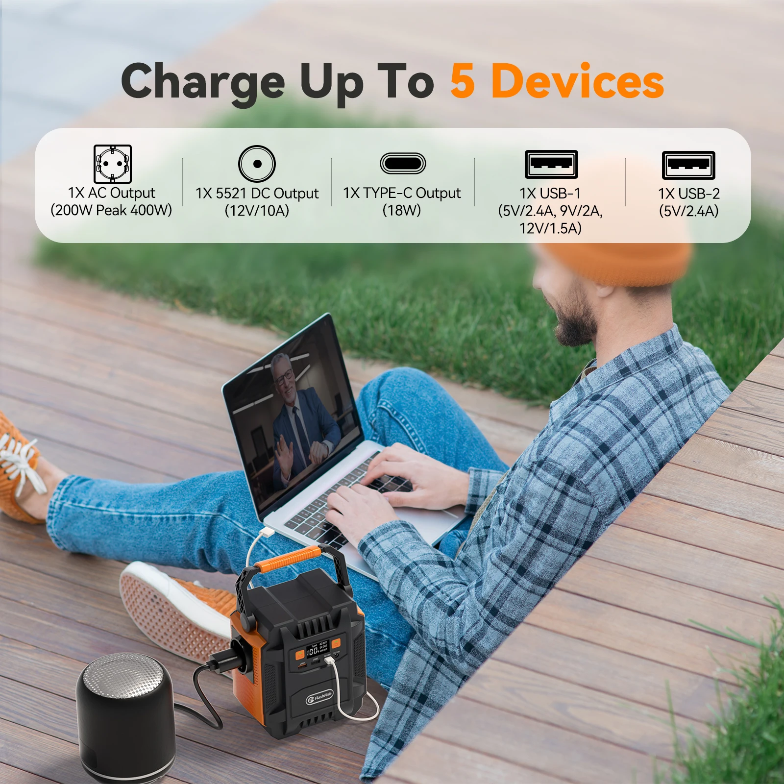 FF Flashfish ポータブル電源 200W ソーラー発電機 172.8Wh バッテリー