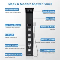 Shower Panel Tower System with LED Lights - No Battery Needed Shower Column with Rainfall Waterfall Shower Body Jets Handheld 2