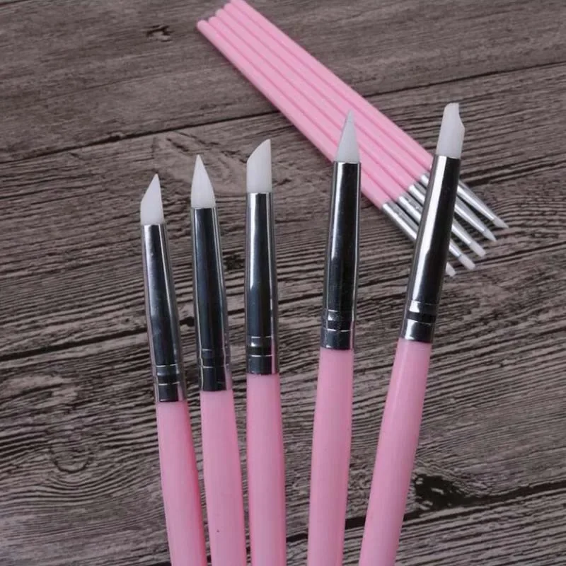 5Pcs/set Leftover Liquid Silicone Pen Nail Art Carving Hollow Soft Head Pen Pottery Clay Tool