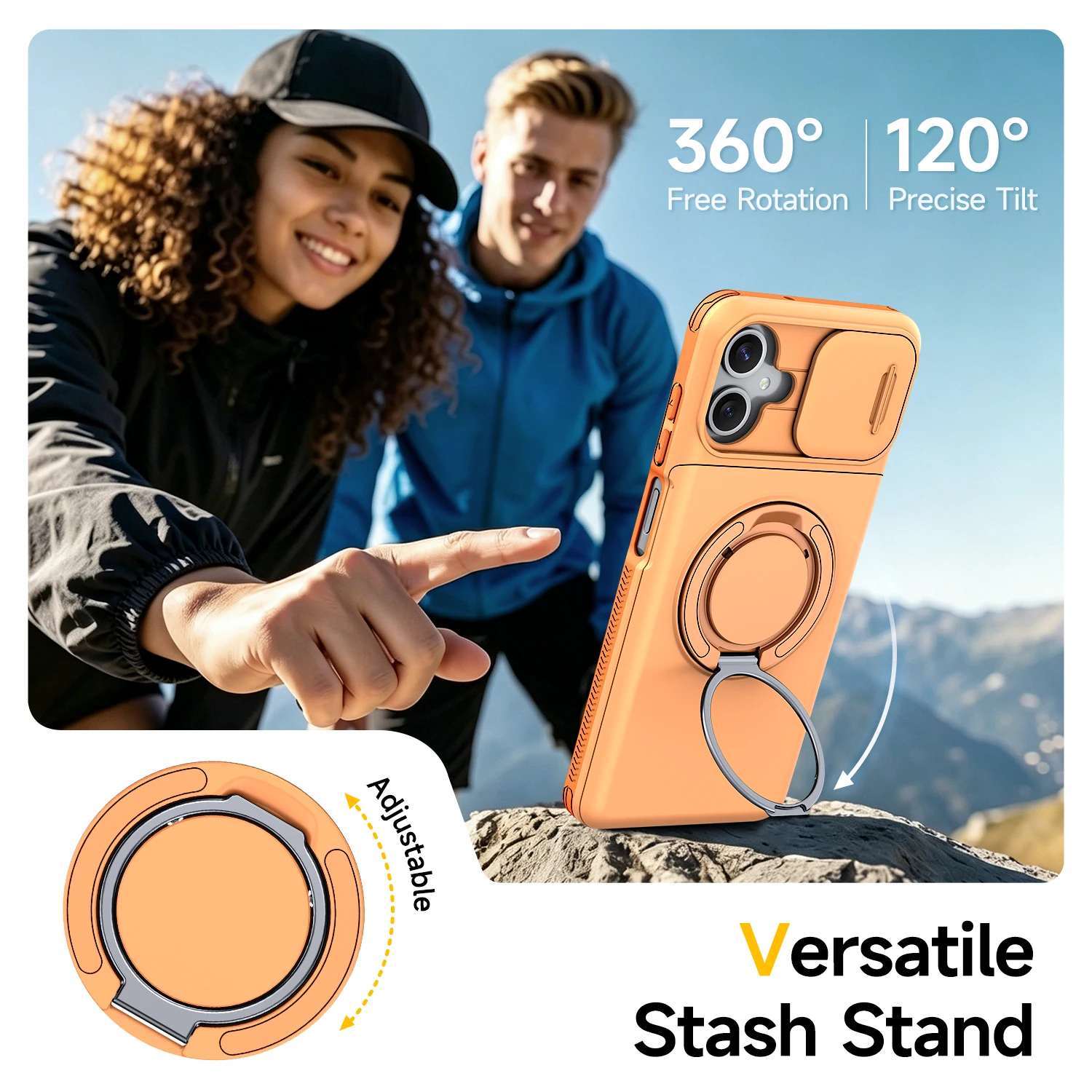 Enhanced Armor Cover with Slide Lens Protector and Card Ring Holder