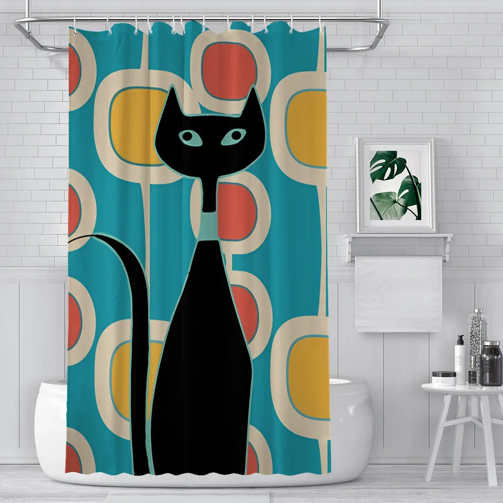 MCM-Cat-Bathroom-Shower-Curtains-Atomic-Cat-Old-Style-Waterproof-Partition-Curtain-Designed-Home-Decor-Accessories
