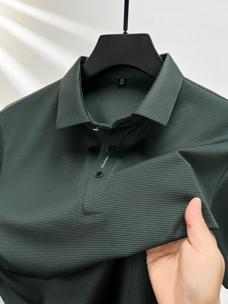 Polo Shirt Summer Short sleeved Textured Letter Men's POLO Shirt Comfortable Silk Ice Feel Casual Business lapel T-shirt polo shirt
