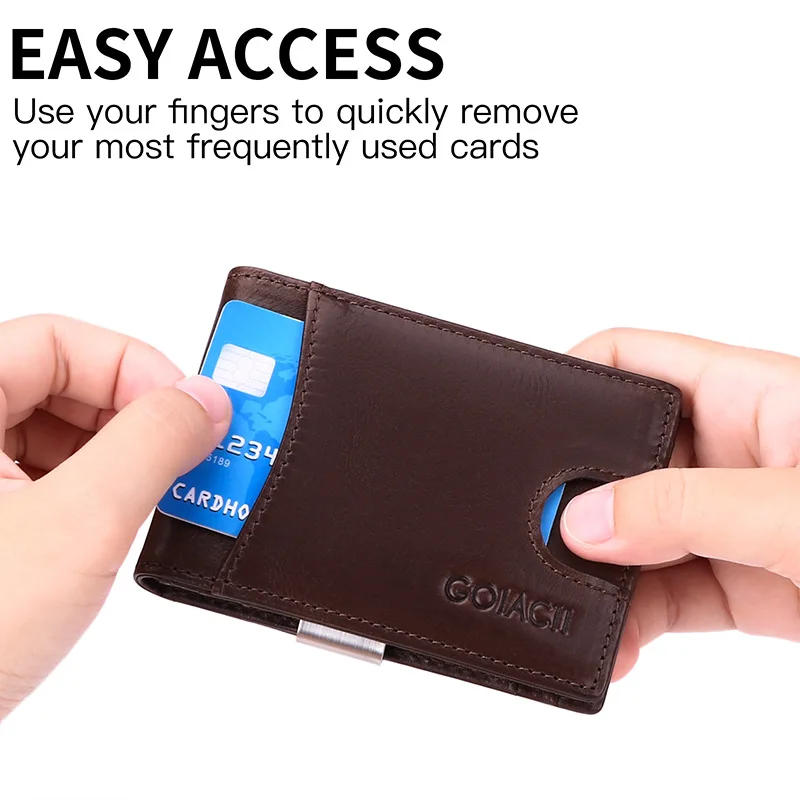 2022 new men's ultra-thin wallet top layer cowhide dollar clip RFID European and American casual wallet spot Men Credit Card Box