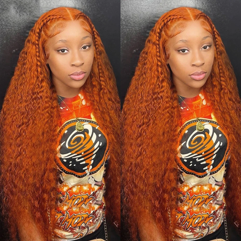 

Orange Ginger Human Hair Wigs Deep Wave 13x6 Hd Lace FronLal Wig 13x4 WaLer Wave Lace FronL Colored Curly Wig For Black Women