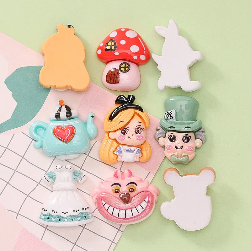 Candy Resin Ornaments 10Pcs Resin Cartoon Girl Bunny Teacup Mouse Mushroom Flat back Scrapbooking DIY Jewelry Craft Decoration Accessories
