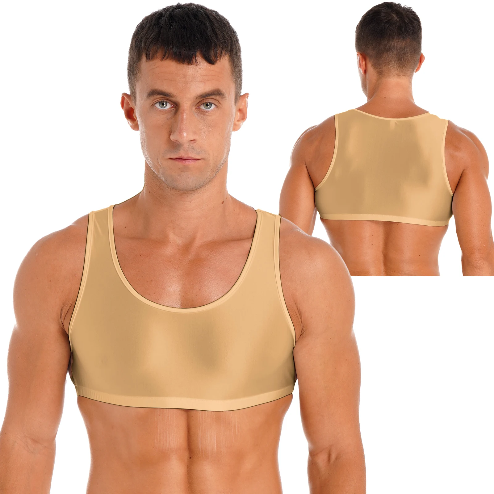 thumbnail image 1 of Camiseta sin mangas recortada brillante para culturismo para hombre, chaleco sin mangas, Tops con cuello redondo, traje de baño, ropa de dormir, ropa para discoteca de Color sólido, 1 of 5