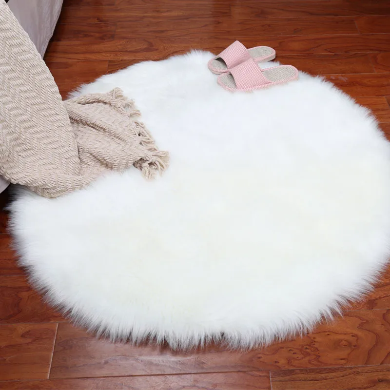 

Plush Round Faux Sheepskin Capert Pink Living Room Decor Bedroom Floor Cushion Mats For Home White Area Shaggy Fur Rugs