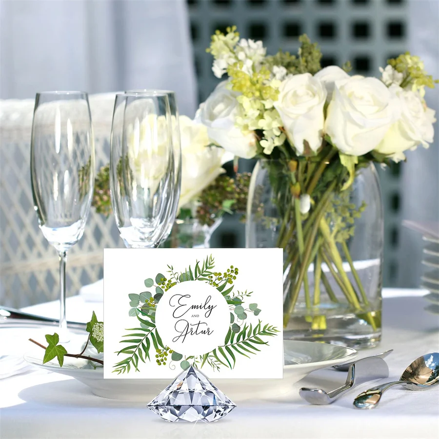 Acrylic Diamond Place Card Holder Table Number Name Card Stand Photo Clip For Birthday Wedding Anniversary Party Table Decor 5pc