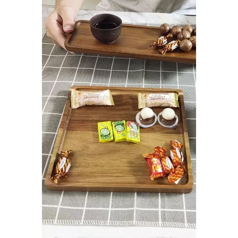Acacia Wood Coffee Tray Rectangular Food Cup Trays Decorative Wood Plate Dessert Candy Gongfu Tea Tray