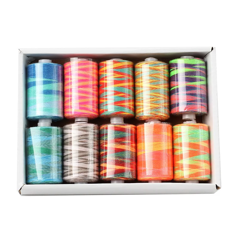 Embroidery weaving thread 10PC 1000Yards rainbow polyester for needlework machine sewing