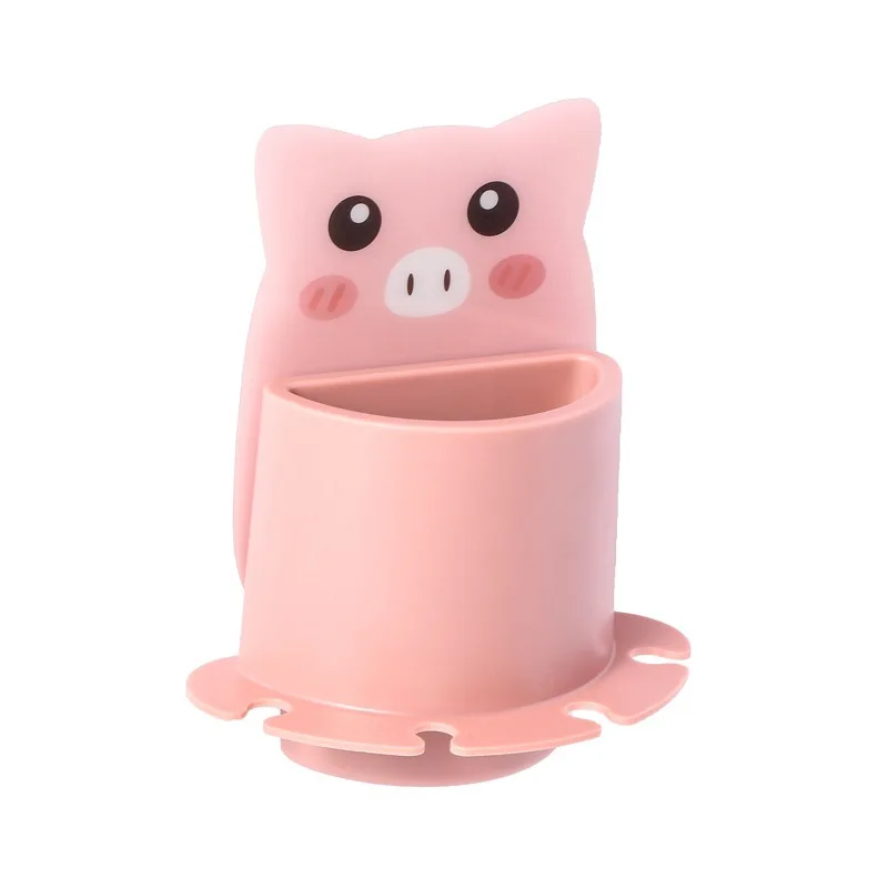 Cute Storage Box Suction Cup Bear Shaped Toothbrush Holder Cup Organizer  Toothpaste Rack Razor Stand PINK 