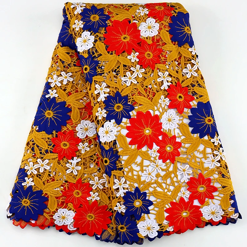 

African Muitcolour Guipure Cord Lace Fabric 2023 High Quality Nigerian Water Soluble 5 Yard Lace Fabric For Women Wedding Sewing
