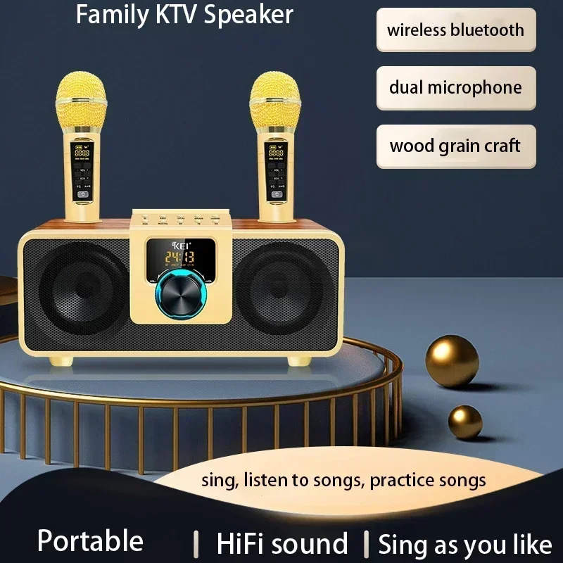 

Portable Wireless Bluetooth Speaker Karaoke Set 2 in 1 Machine with Two Microphones Support TF Card Home Stereo System Soundbox