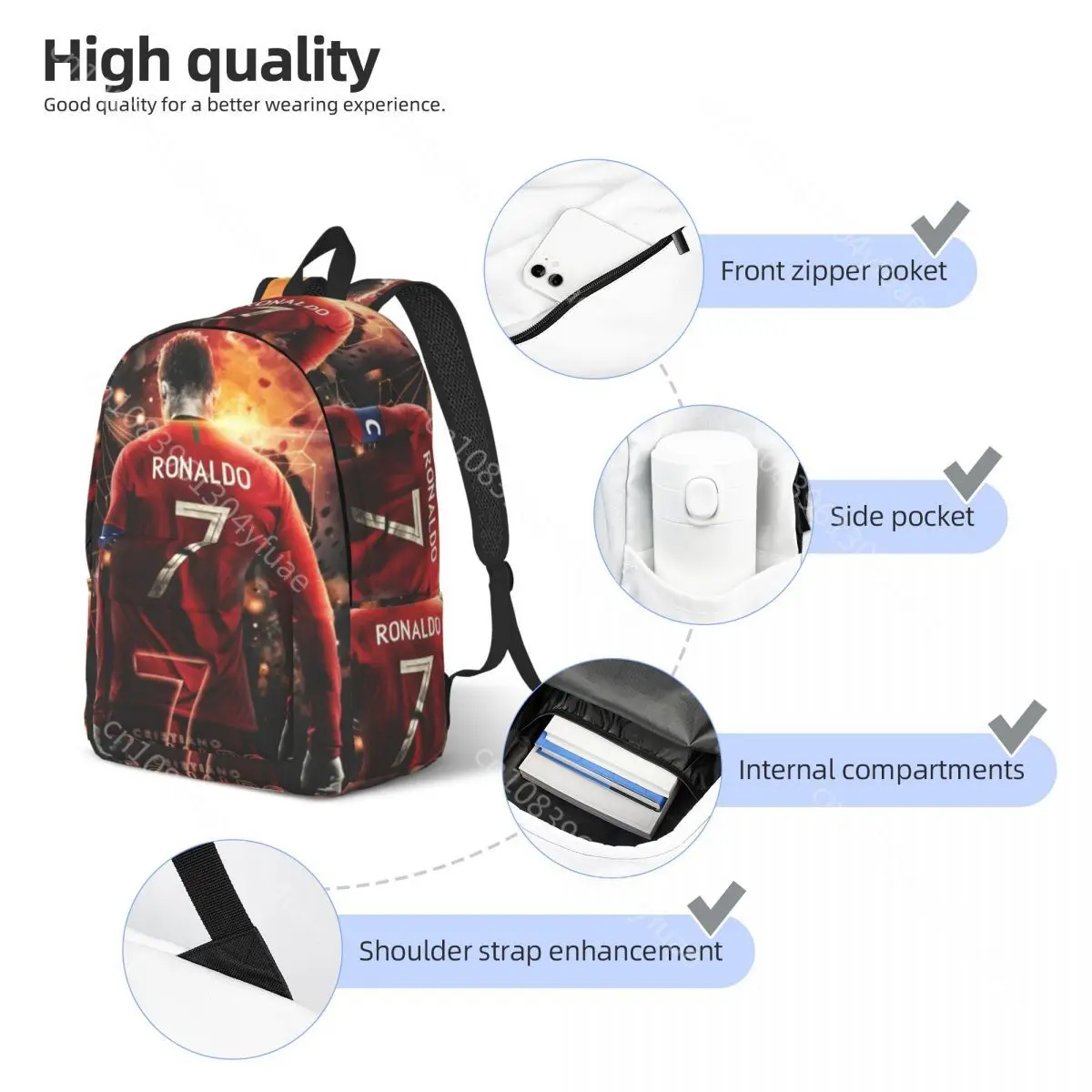 C-Cristianos Backpack Football Star R-Ronaldos Kawaii Backpacks Female Travel Lightweight School Bags Design Rucksack