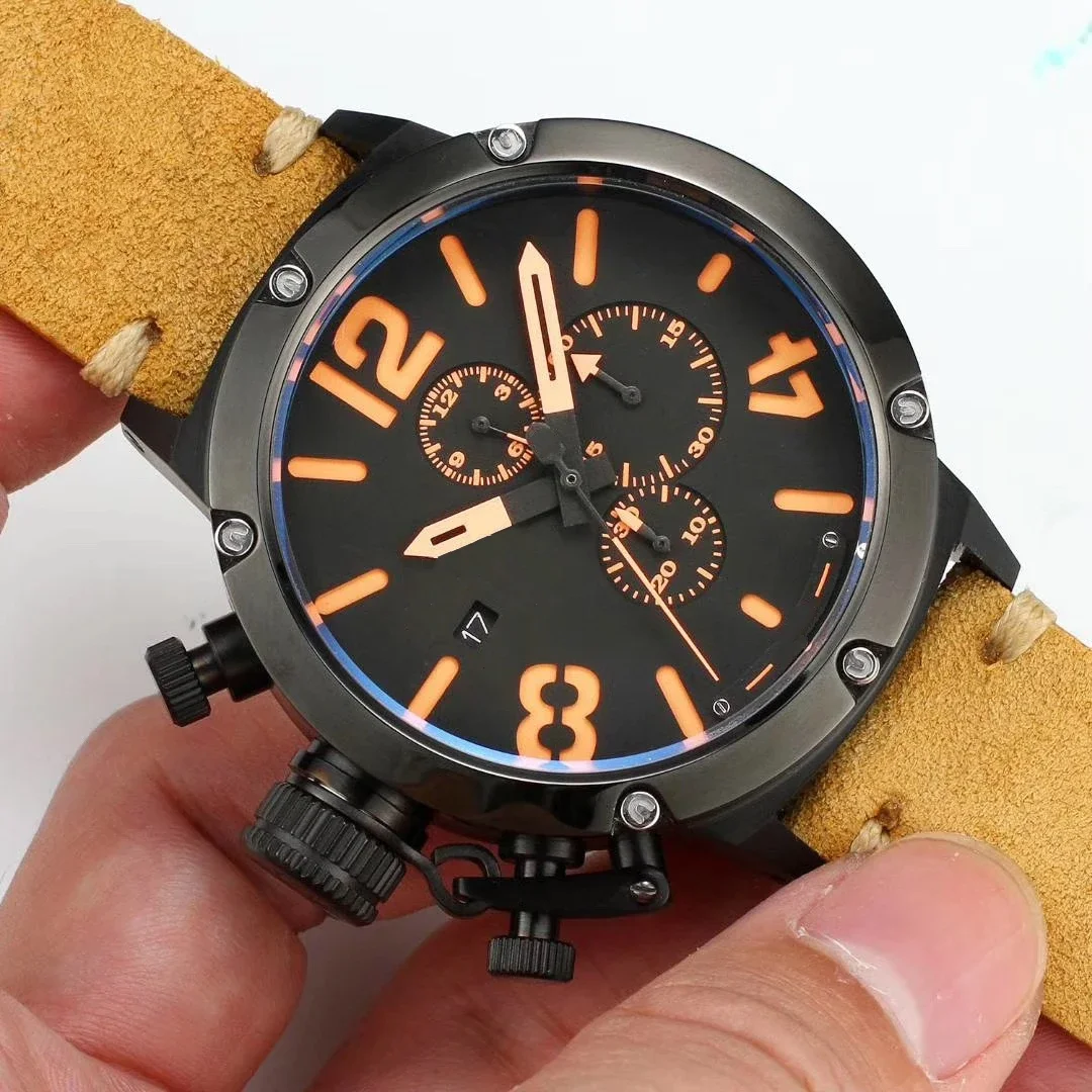 

Luxury New Quartz Chronograph Mens Watch U U72 Chimera Brown Leather Orange Boat