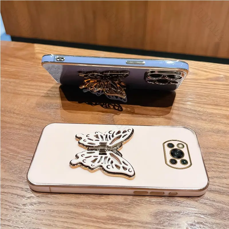 Luxury Butterfly Plating Holder Phone Case with Stand Feature