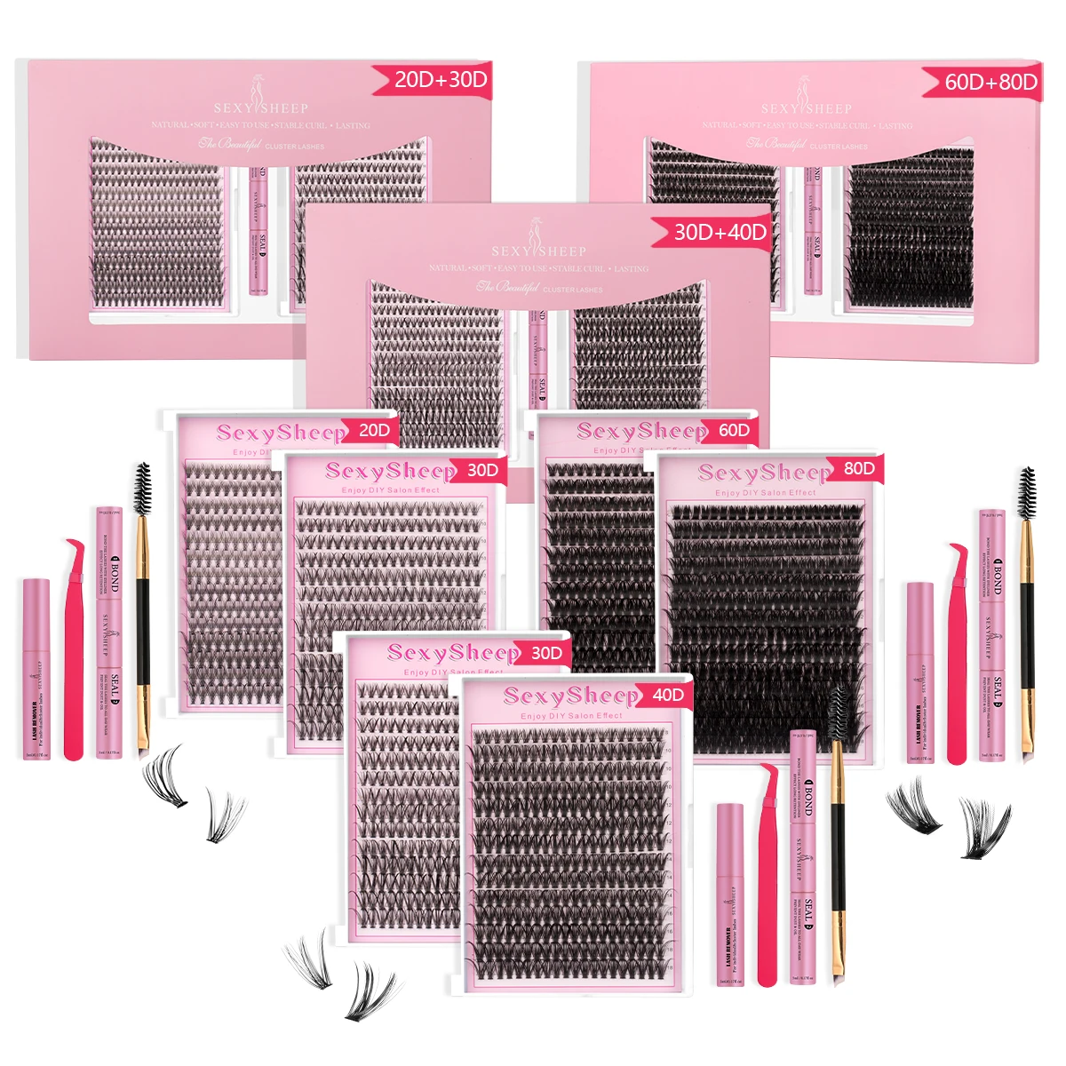 Fake Eyelashes Lash Extension Kit Eyelash Set Lash Glue Brow and Lash Kit DIY Lash Extension Kit Tool Individual Lashes Cluster Lashes Kit Lash Bond Seal Remover Tweezers Brush