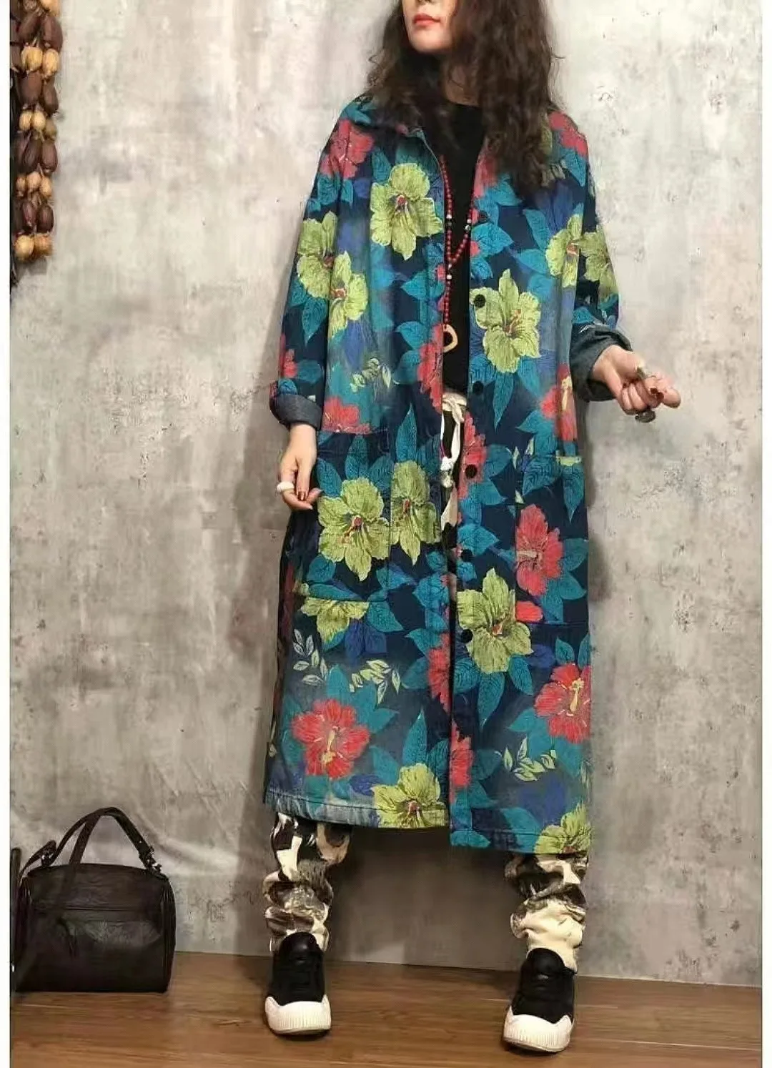 

SuperAen Autumn 2023 New Retro Flower Color Oversize Loose Long-sleeved Cardigan Windbreaker Women Coat