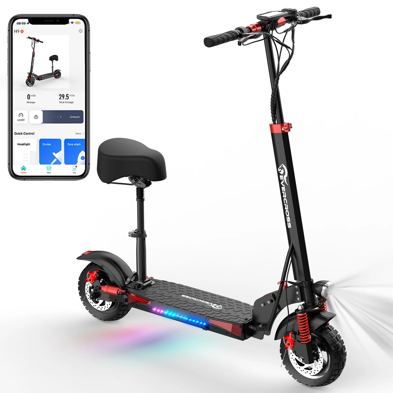 Electric Scooter EVERCROSS H9 Electric Scooter for Adults with 800W Motor 28MPH & 25 Miles-10'' Solid Tires E Scooter with Seat &UL