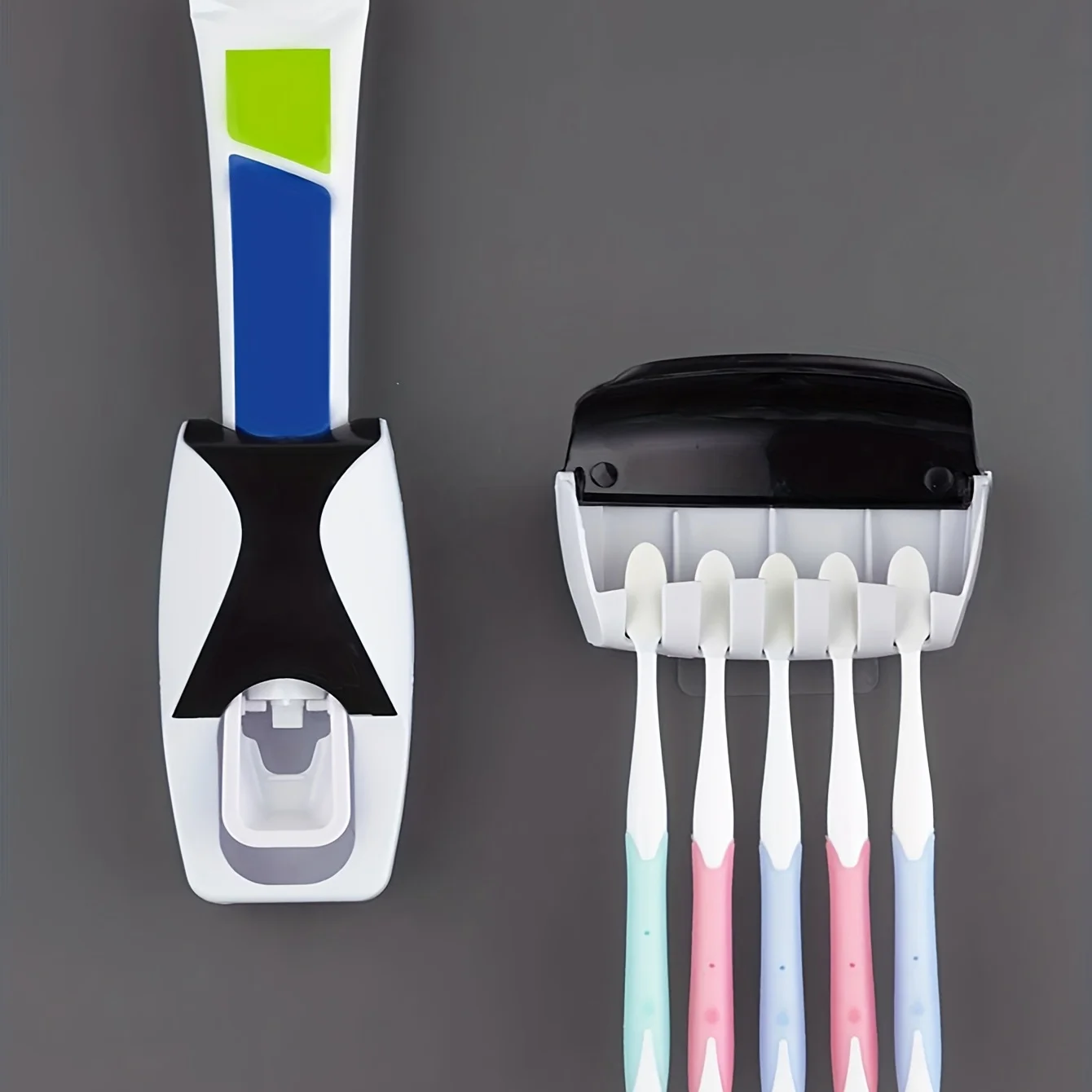 2pcs Automatic Toothpaste Squeezer Toothbrush Holder Set Bathroom Accessories (1 PC Toothpaste Squeezer+ 1PC Toothbrush Holder)