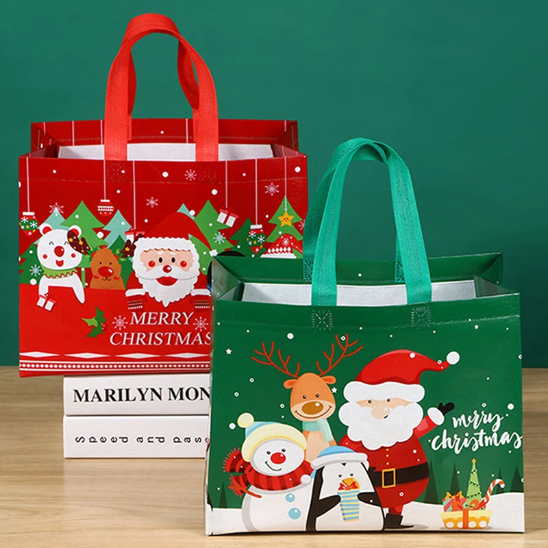 

Christmas Folding Storage Bag Candy Cookie Gift Bags Non Woven Reusable Shopping Bag Xmas Party Decoration Favors Bag 32X25X17Cm