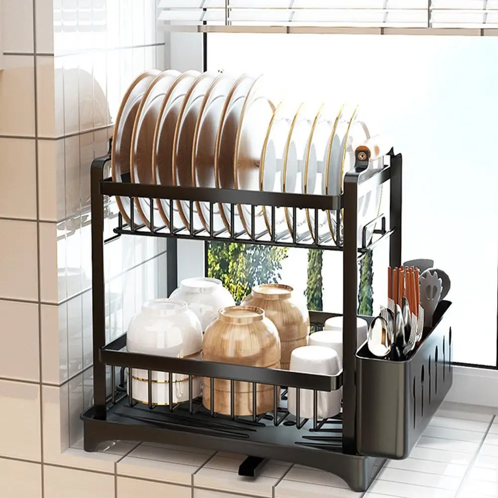 

Thickening Upgrade Kitchen Storage Rack 2 Tier Dish Drainer Stainless Steel Chopsticks Shelf Organizer Kitchen Organizer Tools