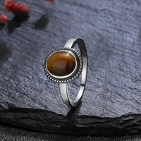 S925 Silver Jewelry Simple 8x10MM Oval Tiger's Eye Stone Vintage Rhodochrosite Rings Gifts Jewelry Ring Wholesale