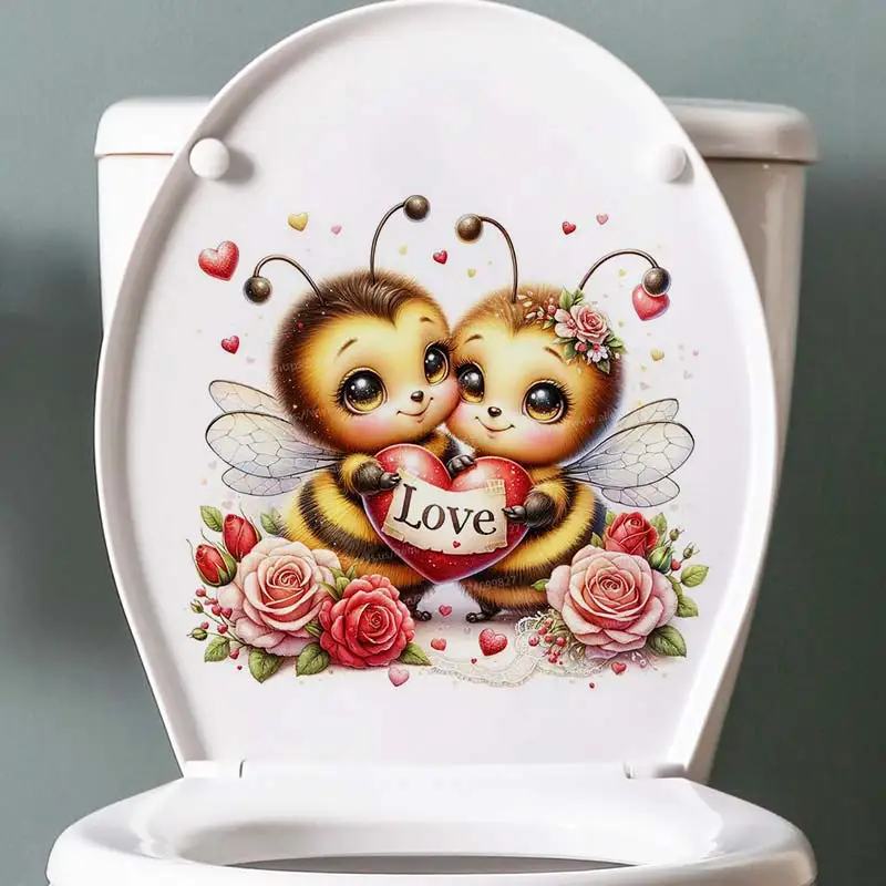 Cute Bee Watercolor Valentines Animal Wall Sticker Bathroom Toilet Decor Living Room Cabinet Home Decoration Decals M1076