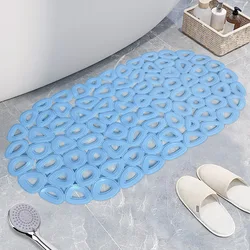 PVC Anti-skid Bath Mats Oval Hollow Drain Shower Room Massage Mat Suction Cup Bathtub Carpet Solid Color Bathroom Accessories
